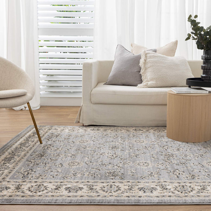 Arya Grey Cream Border Rug - 1691 GREY