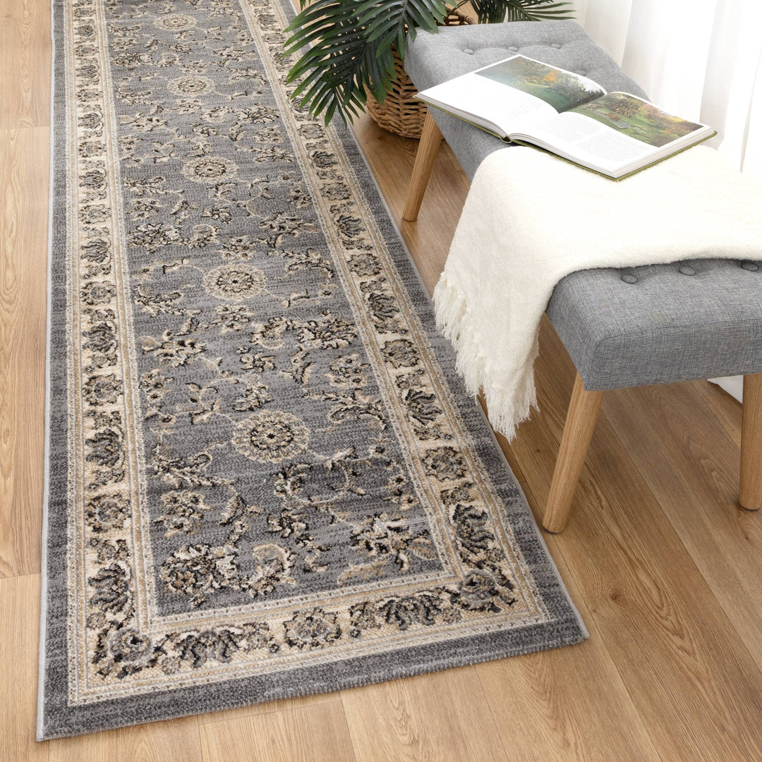 Arya Grey Cream Border Rug - 1691 GREY