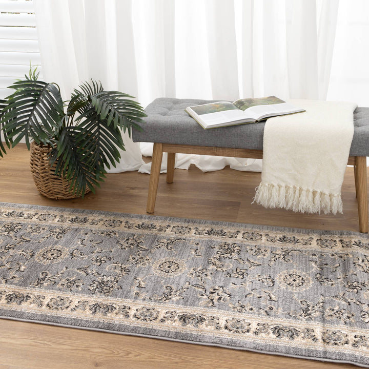 Arya Grey Cream Border Rug - 1691 GREY