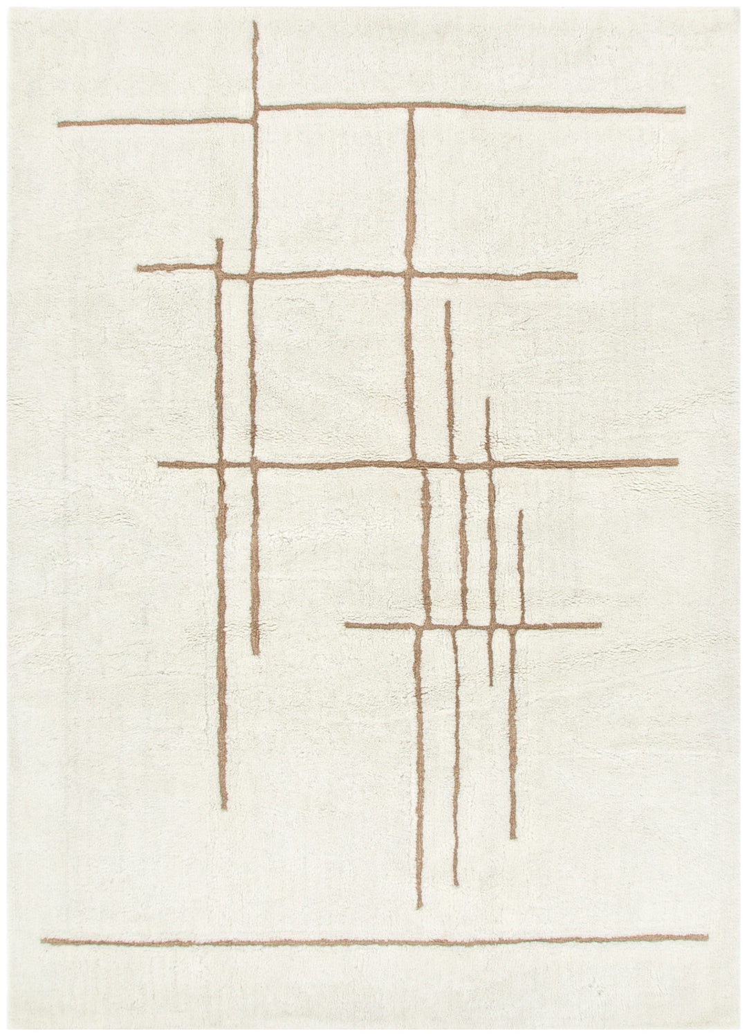 Highlands Abstract Beige Lines Washable Wool Rug - New Arrival