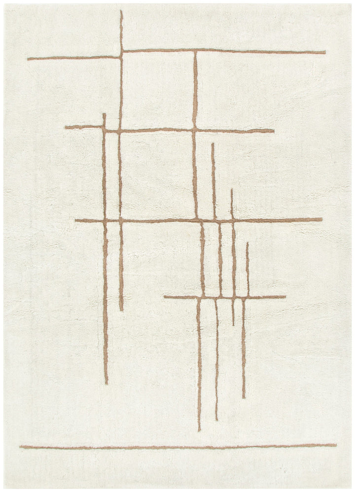 Highlands Abstract Beige Lines Washable Wool Rug - New Arrival