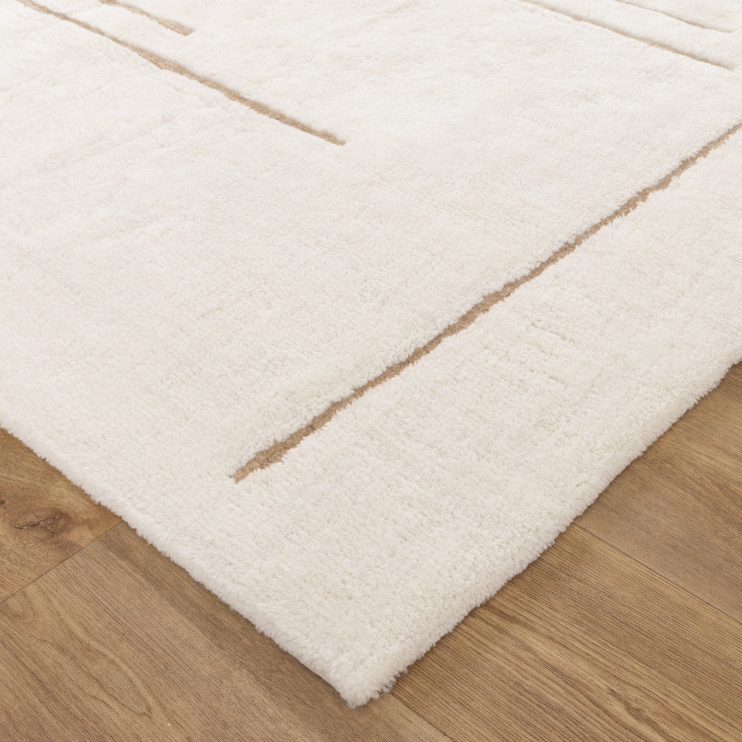 Highlands Abstract Beige Lines Washable Wool Rug - New Arrival