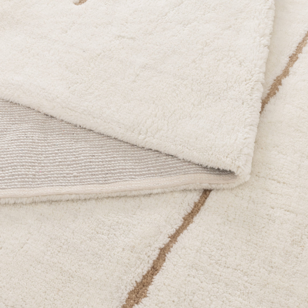Highlands Abstract Beige Lines Washable Wool Rug - New Arrival