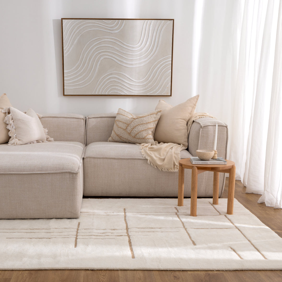 Highlands Abstract Beige Lines Washable Wool Rug - New Arrival