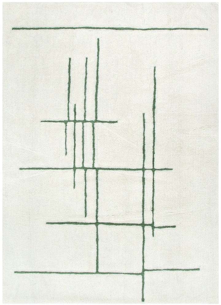 Highlands Abstract Olive Lines Washable Wool Rug - New Arrival