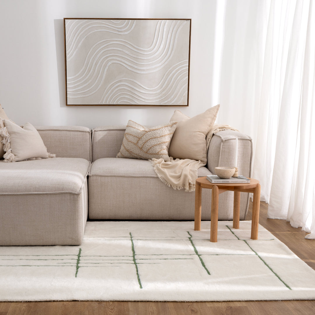 Highlands Abstract Olive Lines Washable Wool Rug - New Arrival