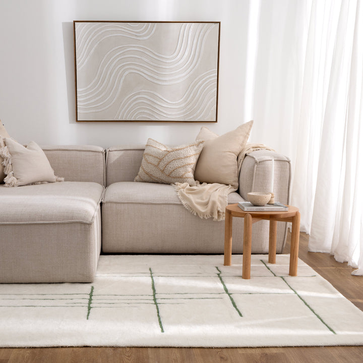 Highlands Abstract Olive Lines Washable Wool Rug - New Arrival