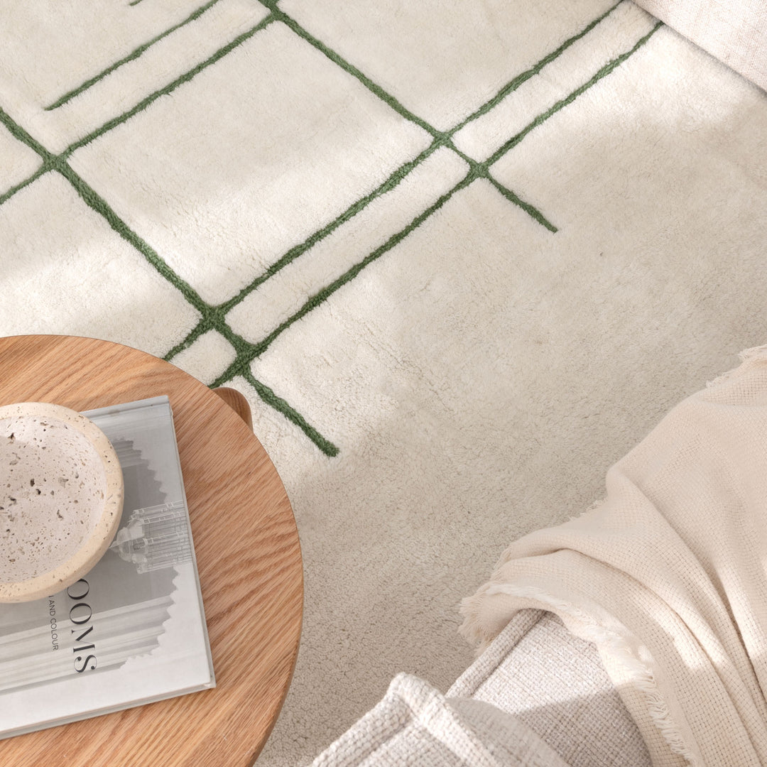 Highlands Abstract Olive Lines Washable Wool Rug - New Arrival