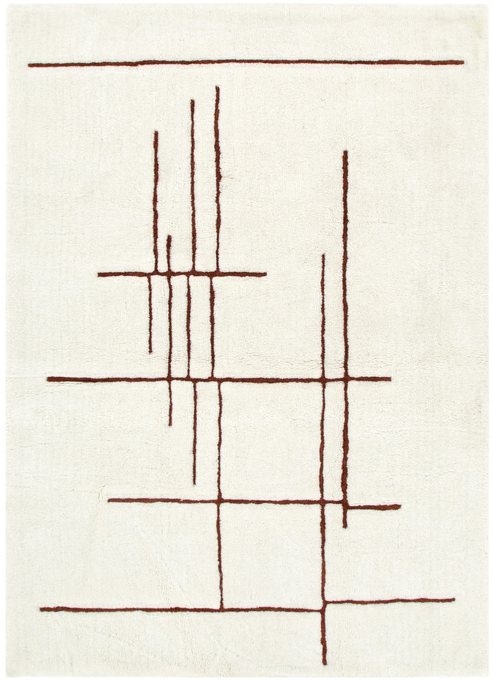 Highlands Abstract Terracotta Lines Washable Wool Rug - New Arrival