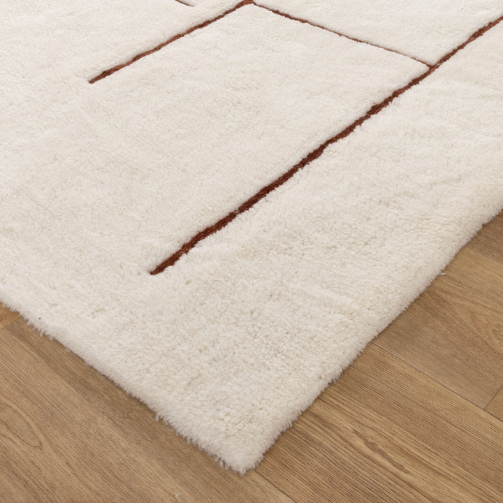Highlands Abstract Terracotta Lines Washable Wool Rug - New Arrival