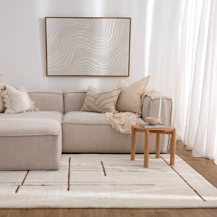 Highlands Abstract Terracotta Lines Washable Wool Rug - New Arrival
