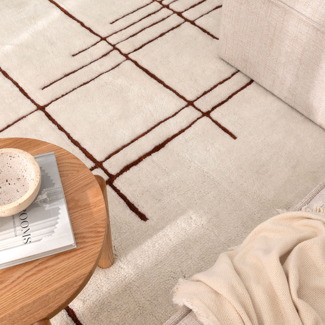 Highlands Abstract Terracotta Lines Washable Wool Rug - New Arrival
