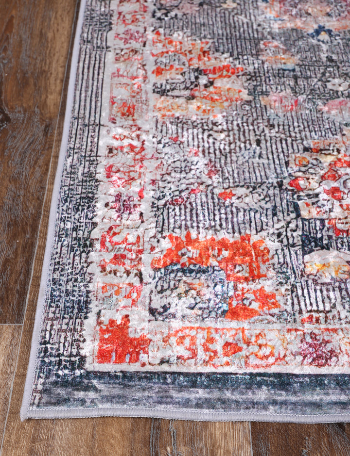 Angelic Distressed Floral Grey Multi Non-Slip Rug - ANGE12