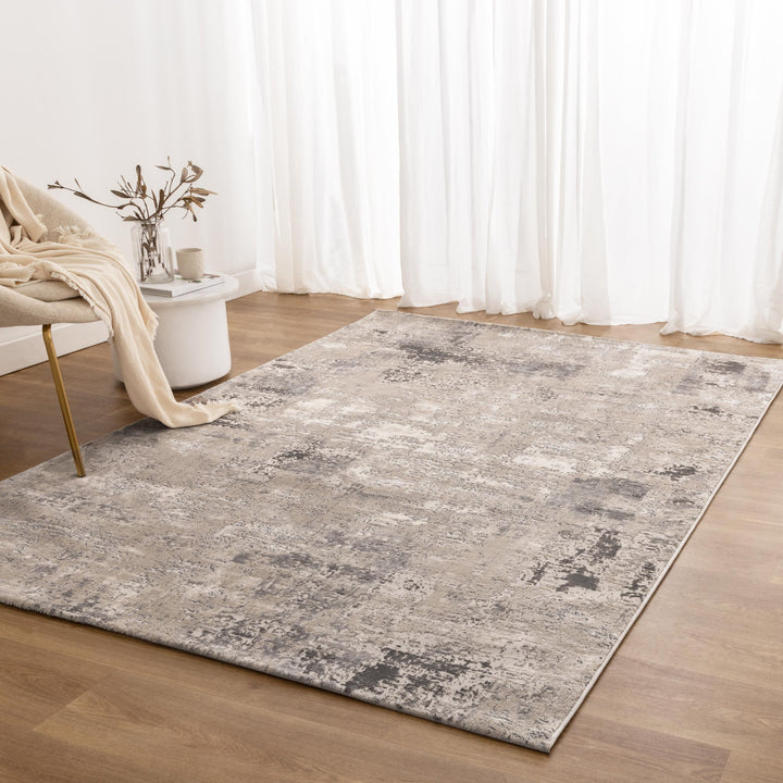 Atina Distressed Abstract Beige Grey Rug - AT01