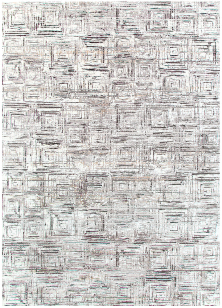 Atina Distressed Geo Squares Grey Rug - AT03