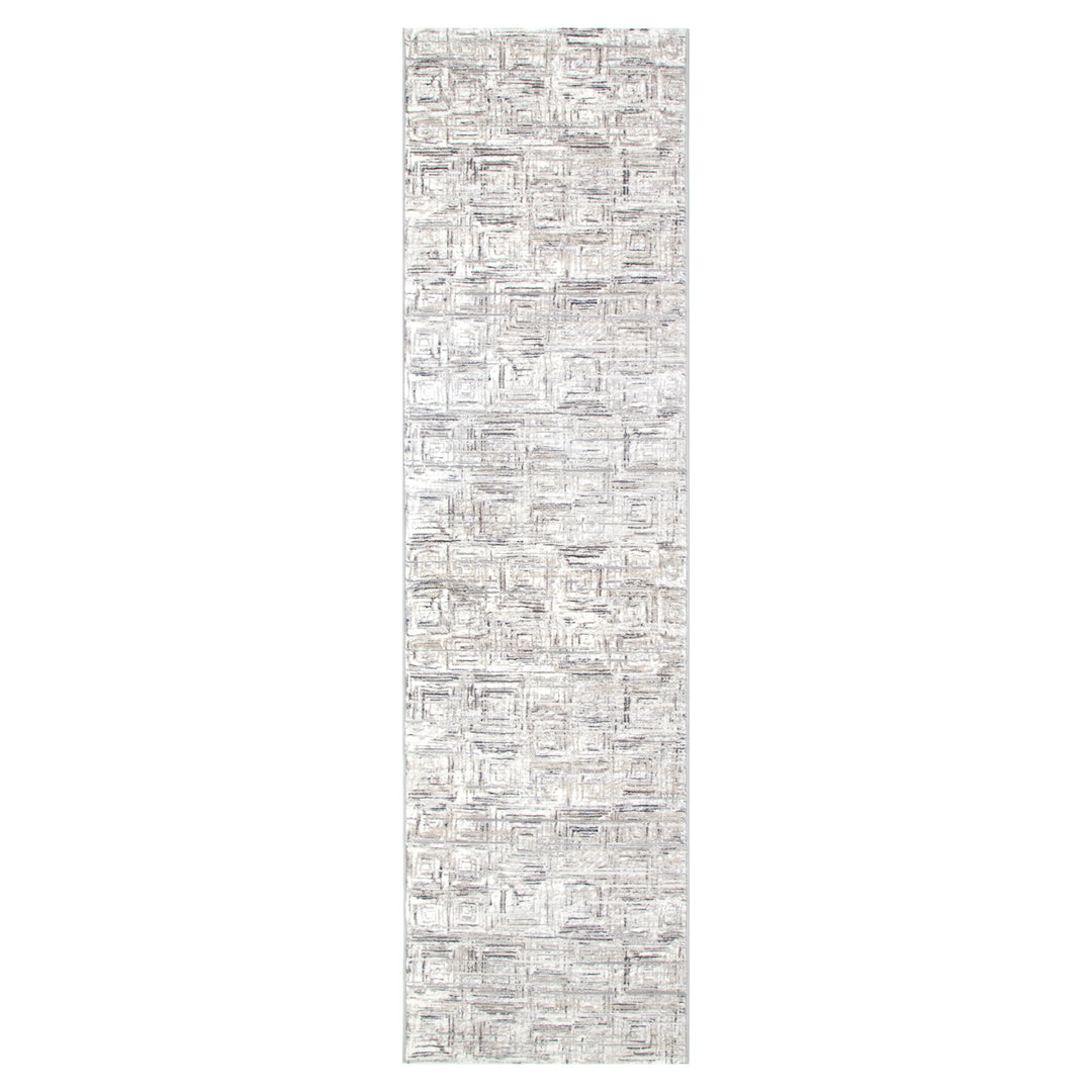 Atina Distressed Geo Squares Grey Rug - AT03