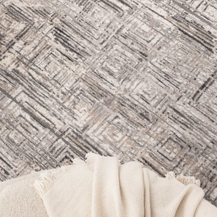Atina Distressed Geo Squares Grey Rug - AT03