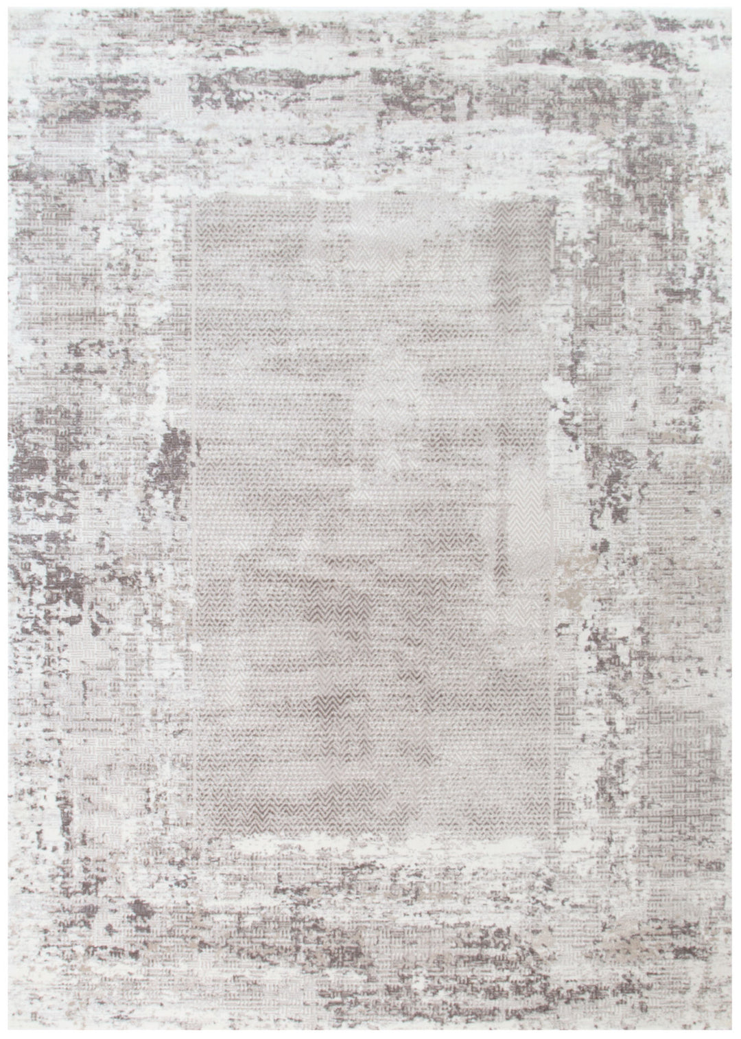 Atina Distressed Border Beige Grey Rug - AT04