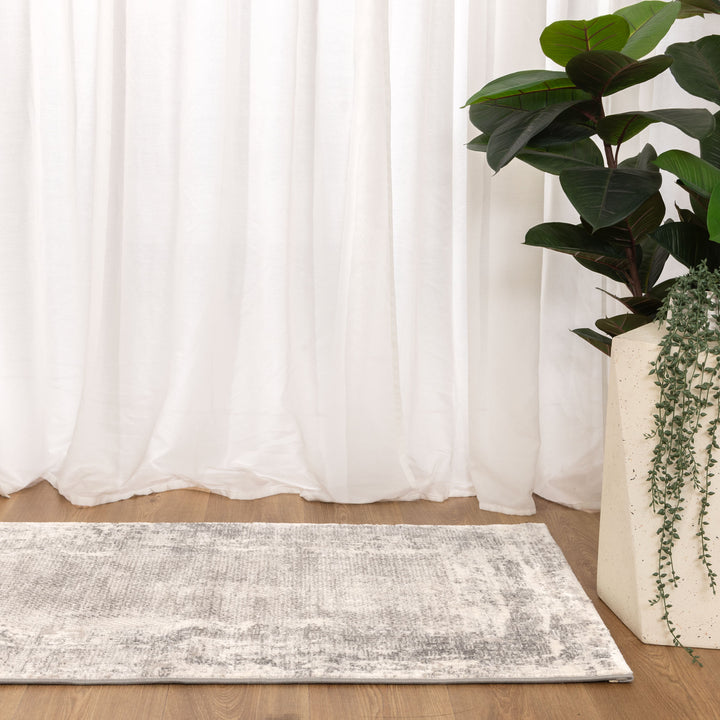 Atina Distressed Border Beige Grey Rug - AT04