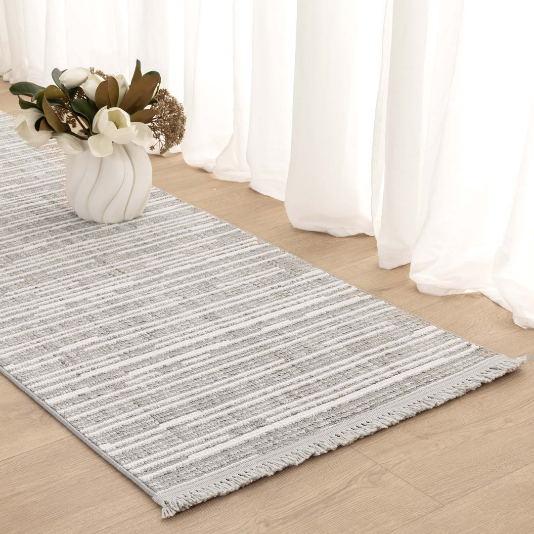 Berno Silver Ivory Loop Lines Rug - B006 - New Arrival