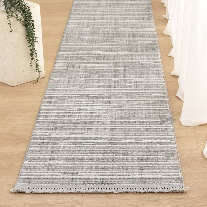 Berno Silver Ivory Loop Lines Rug - B006 - New Arrival