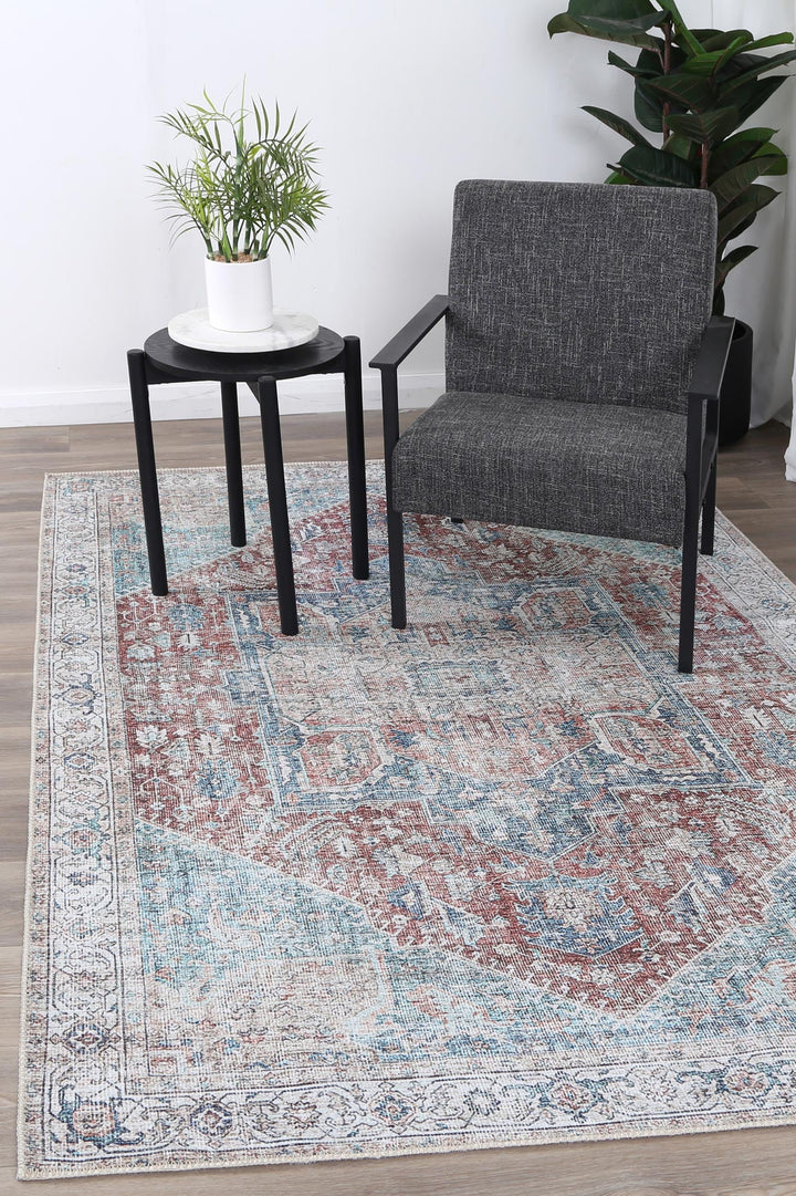 Babylon Kutha Blue Red Washable Rug - VTL1189-01