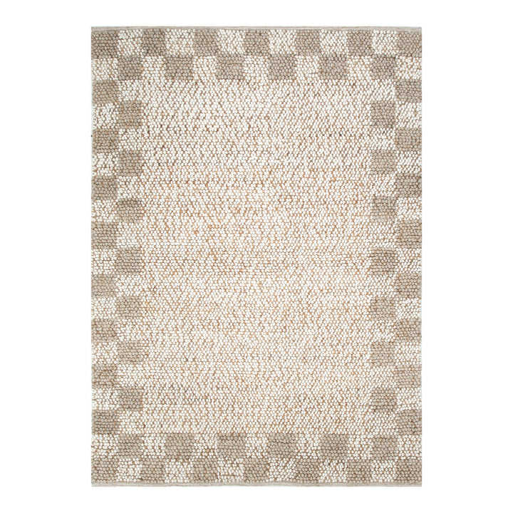 Eco Weave Checkered Border Cream Beige Jute and Wool Rug