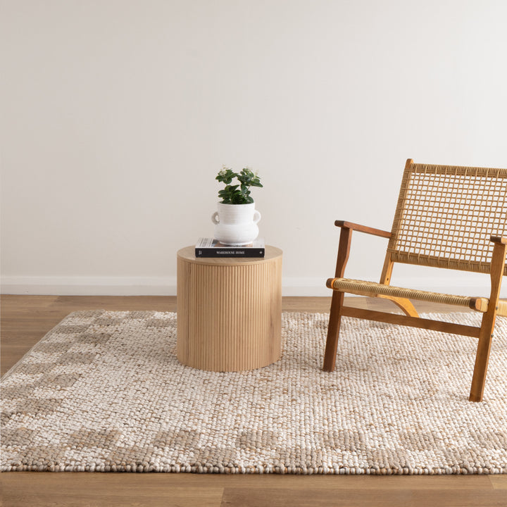Eco Weave Checkered Border Cream Beige Jute and Wool Rug