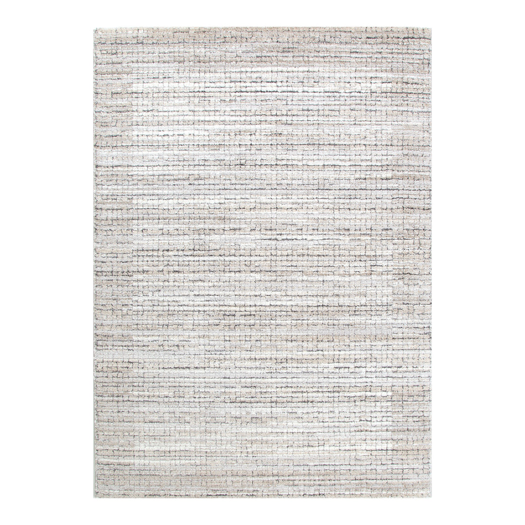 Dorado Textured Look Border Grey Beige Rug (D012)
