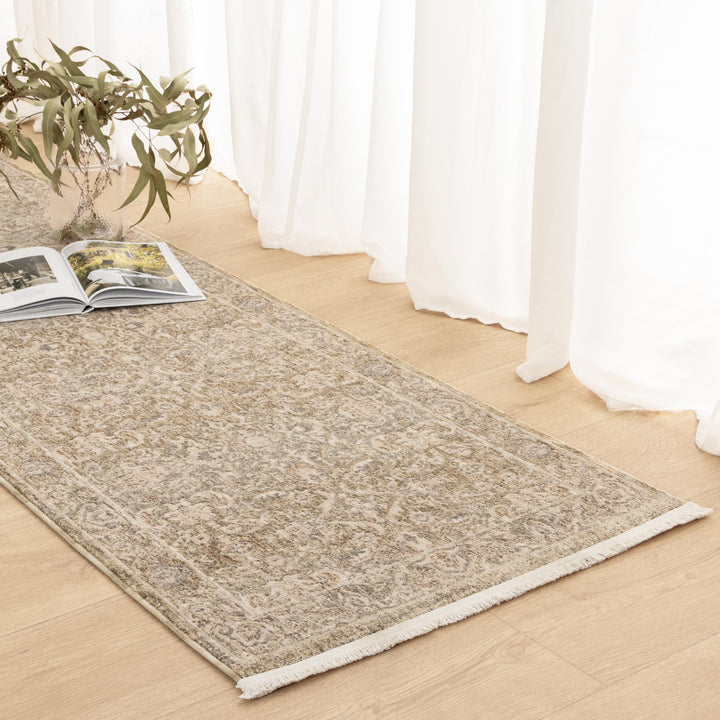 D102- Delphine Regal Green Beige Vintage Rug- New Arrival