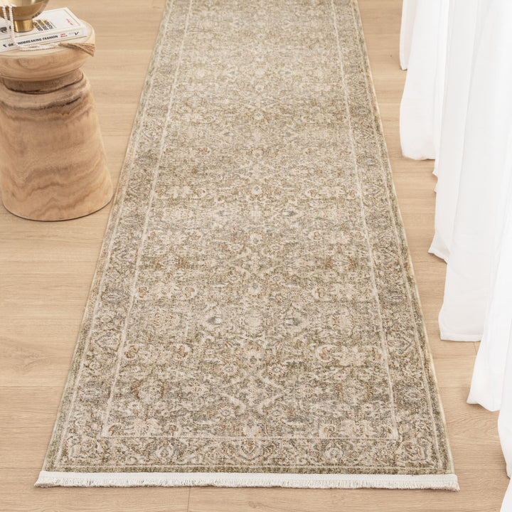 D102- Delphine Regal Green Beige Vintage Rug- New Arrival