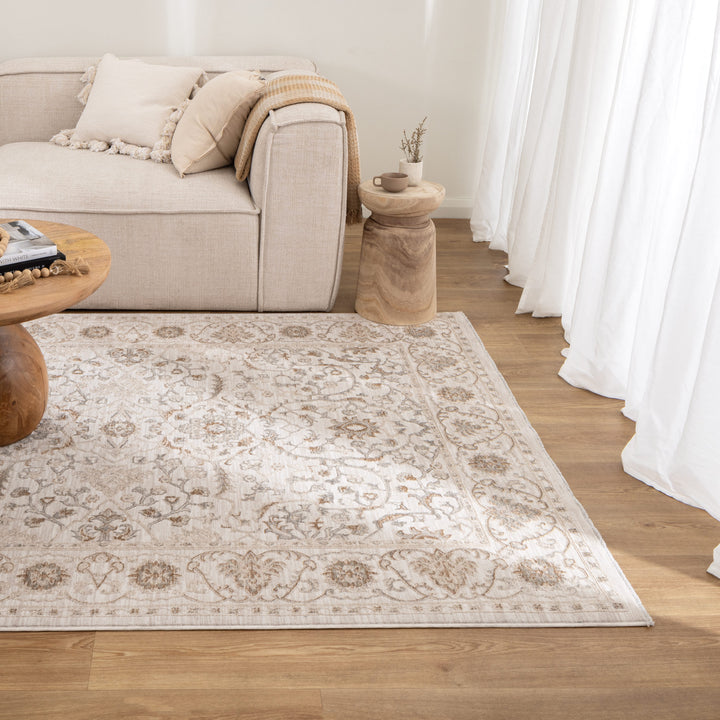 D104- Delphine Ivory Multi Vines Vintage Rug- New Arrival