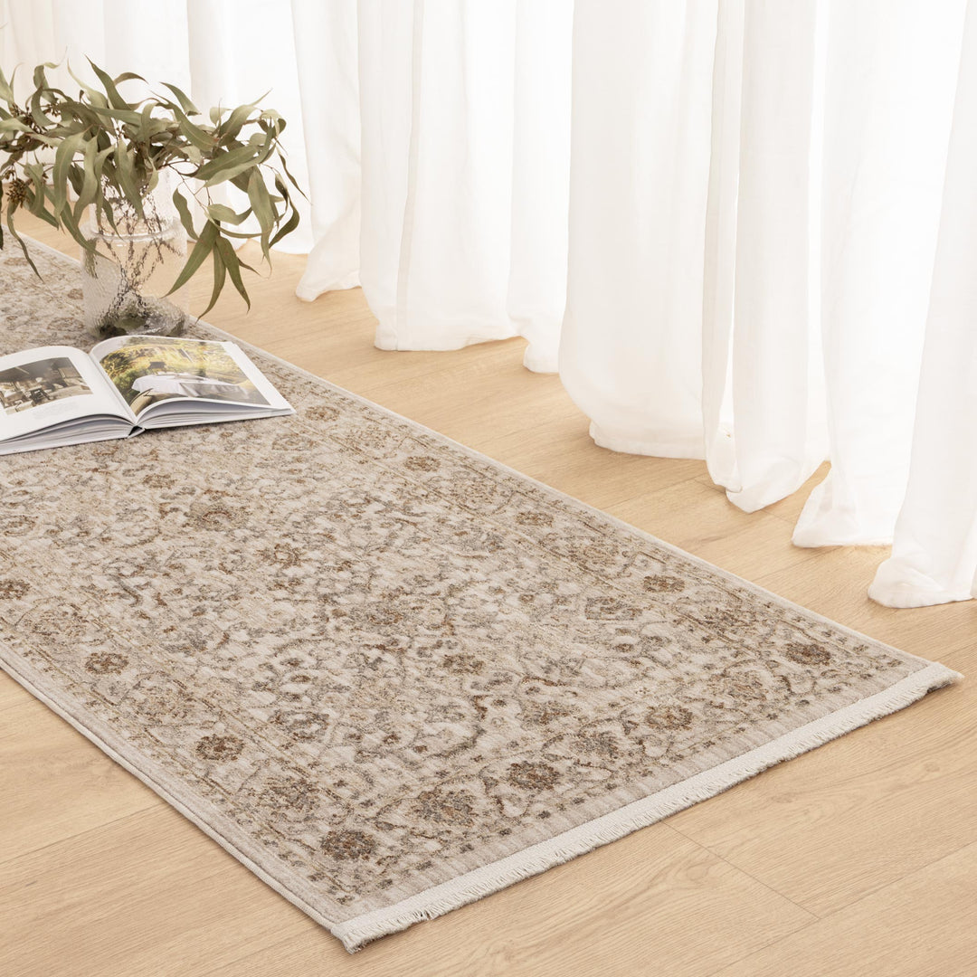 D104- Delphine Ivory Multi Vines Vintage Rug- New Arrival