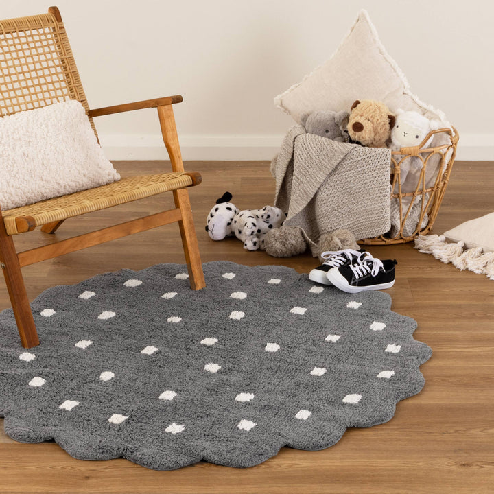 Mellow Round Scalloped Kids Rug Grey: New Arrival