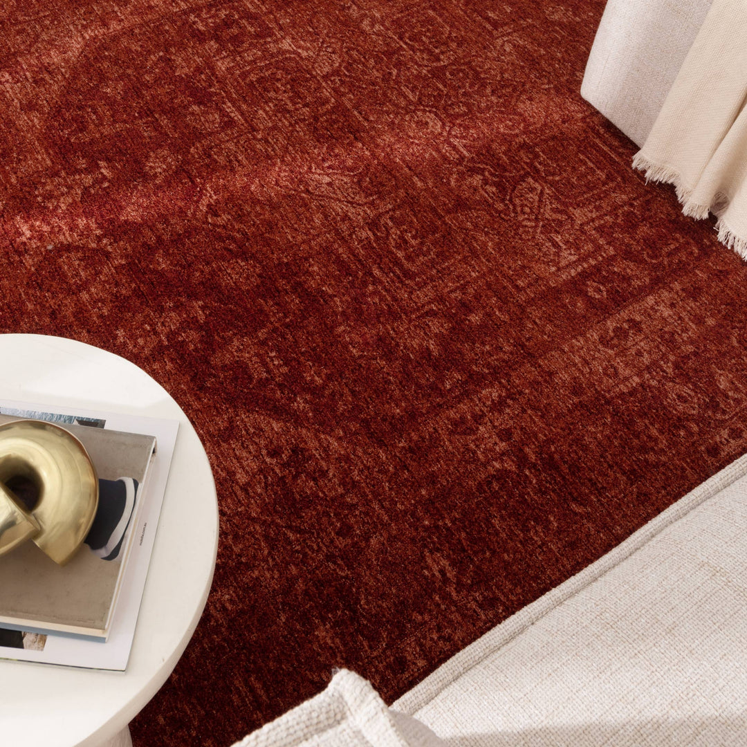 Heritage Distressed Medallion Rust Rug - H101: New Arrival