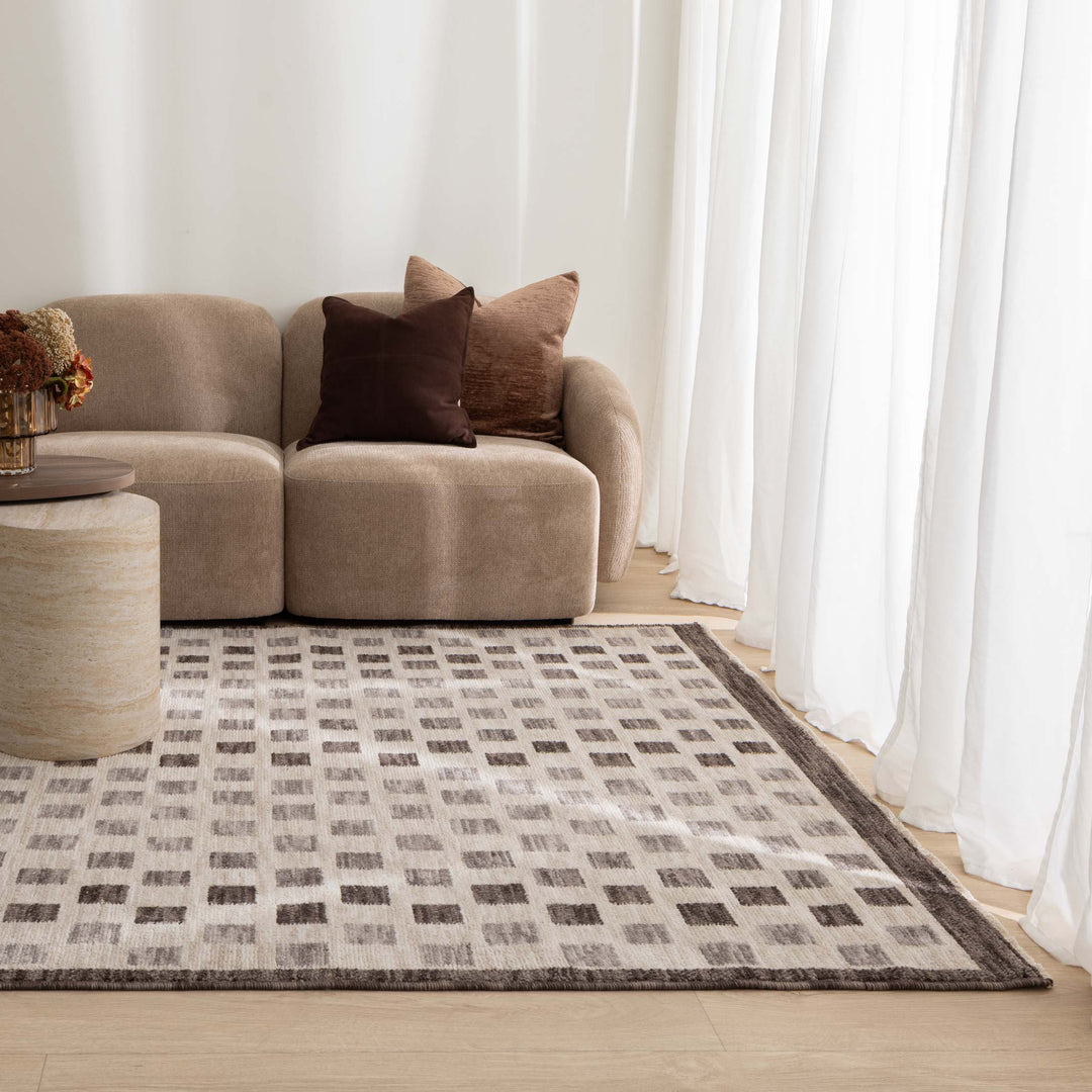 Horizon Ivory Grey Checkered Rug H102 - New Arrival