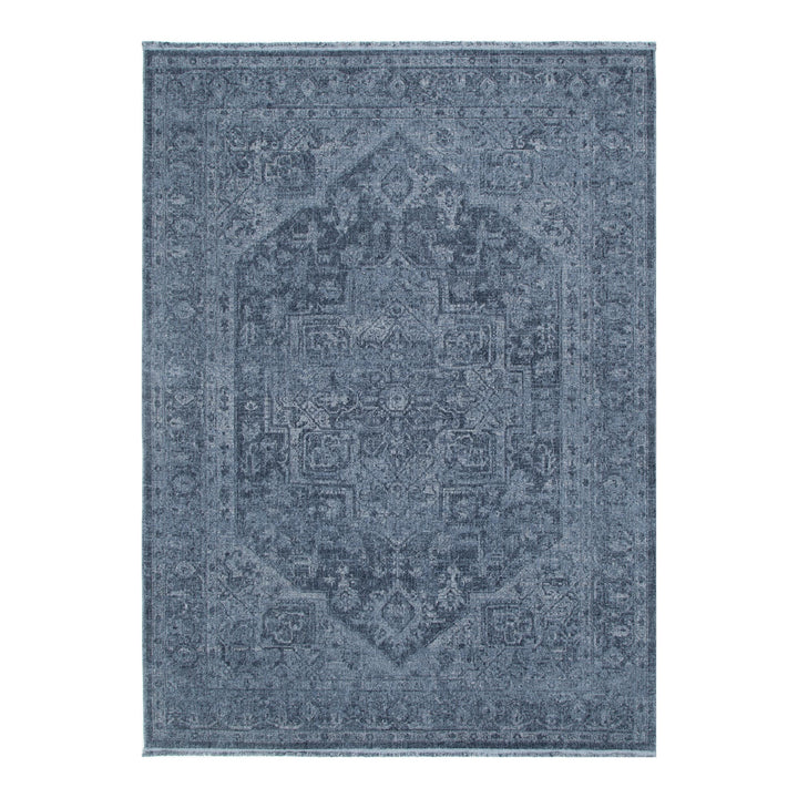 Heritage Distressed Medallion Blue Rug - H104: (Different Tassel)