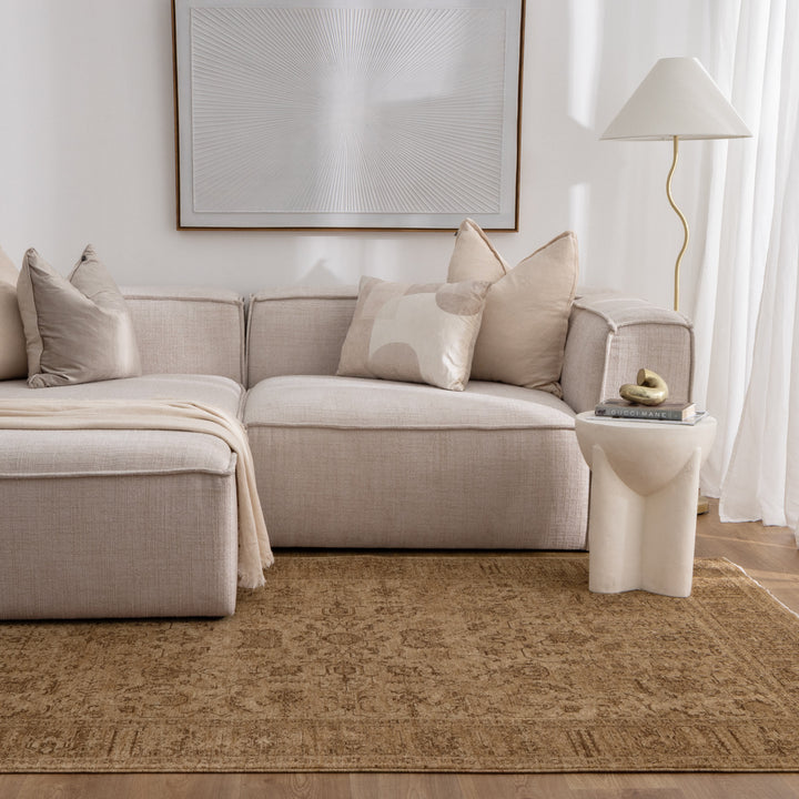 Heritage Distressed Border Mustard Rug - H105: New Arrival