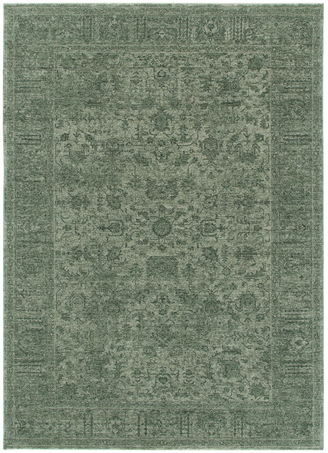 Heritage Distressed Border Green Rug - H107: New Arrival
