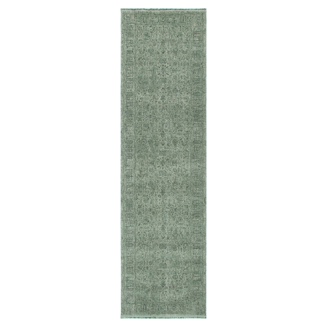 Heritage Distressed Border Green Runner- H107: (Different Tassel)