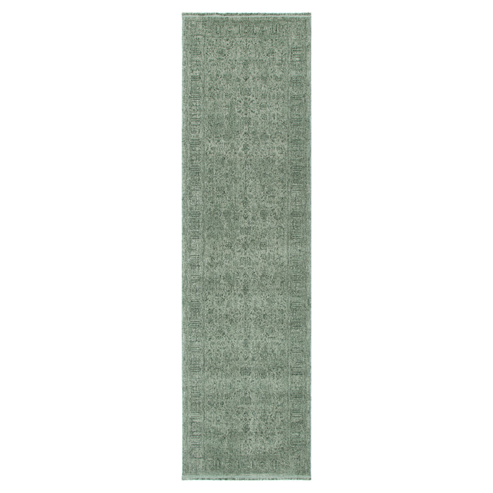 Heritage Distressed Border Green Runner- H107: (Different Tassel)