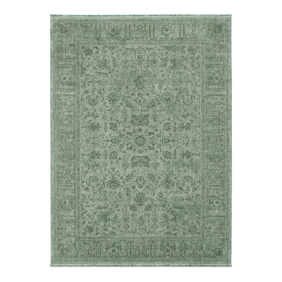 Heritage Distressed Border Green Rug - H107: (Different Tassel)