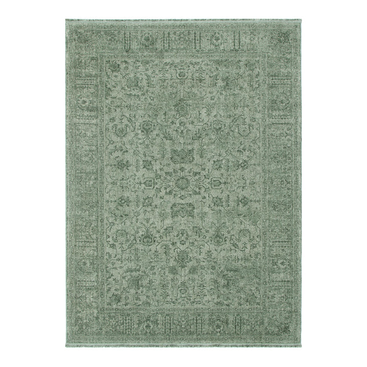 Heritage Distressed Border Green Rug - H107: (Different Tassel)
