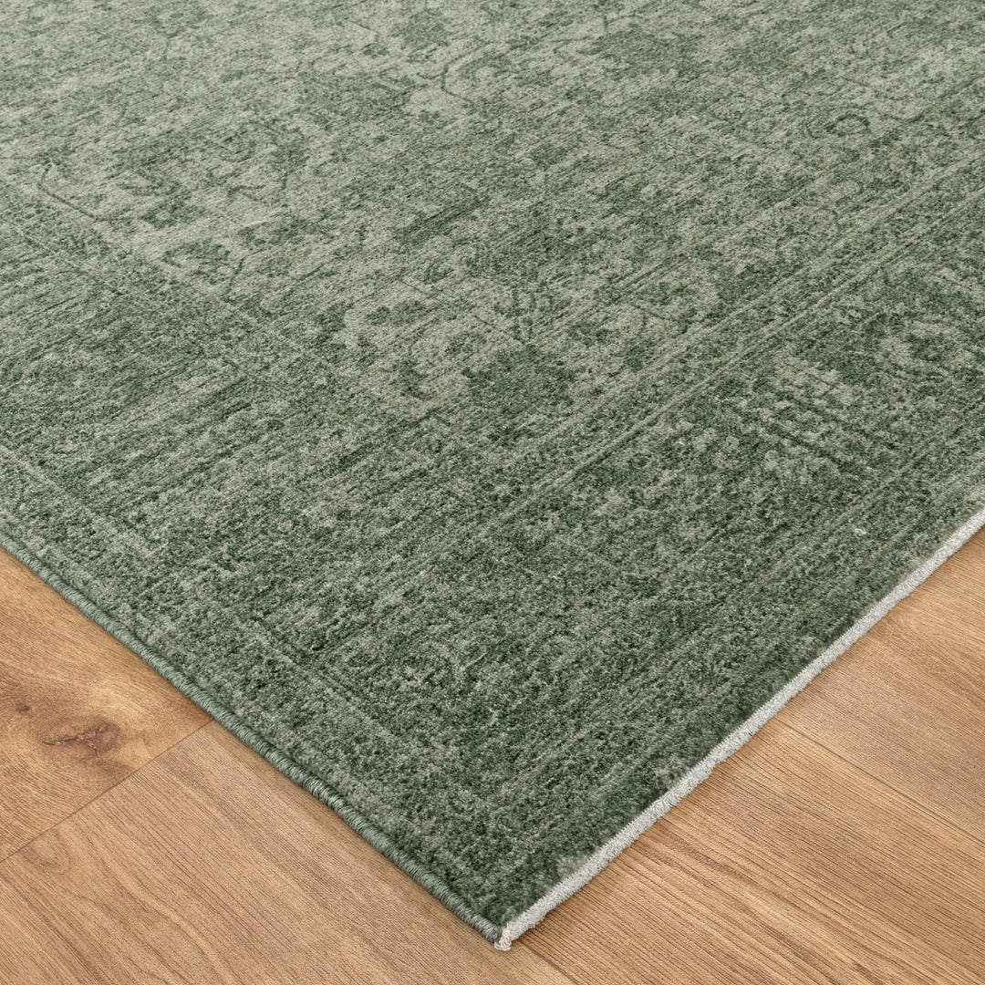 Heritage Distressed Border Green Rug - H107: New Arrival