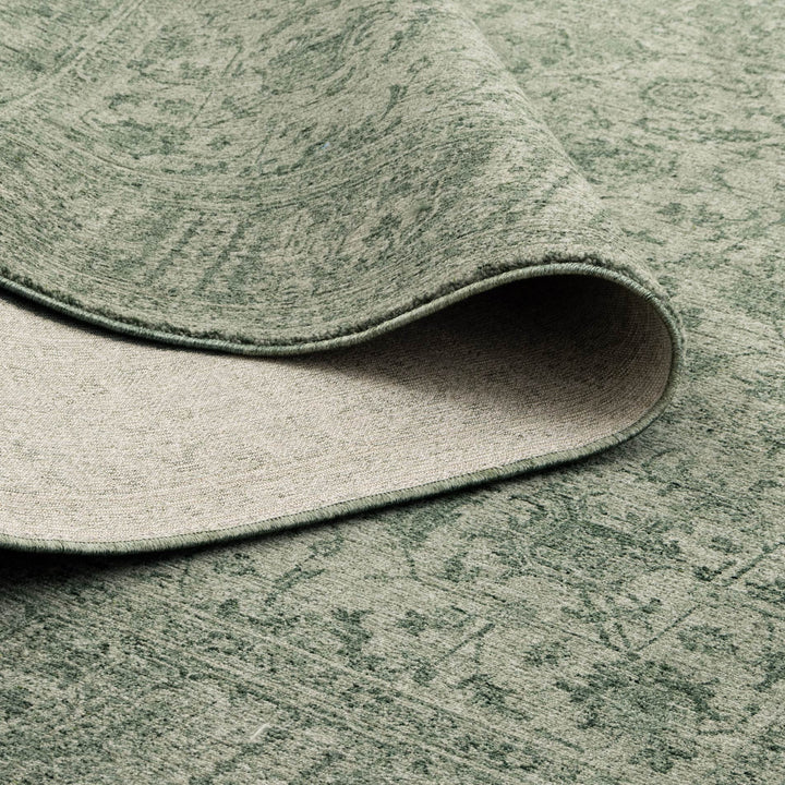 Heritage Distressed Border Green Rug - H107: (Different Tassel)