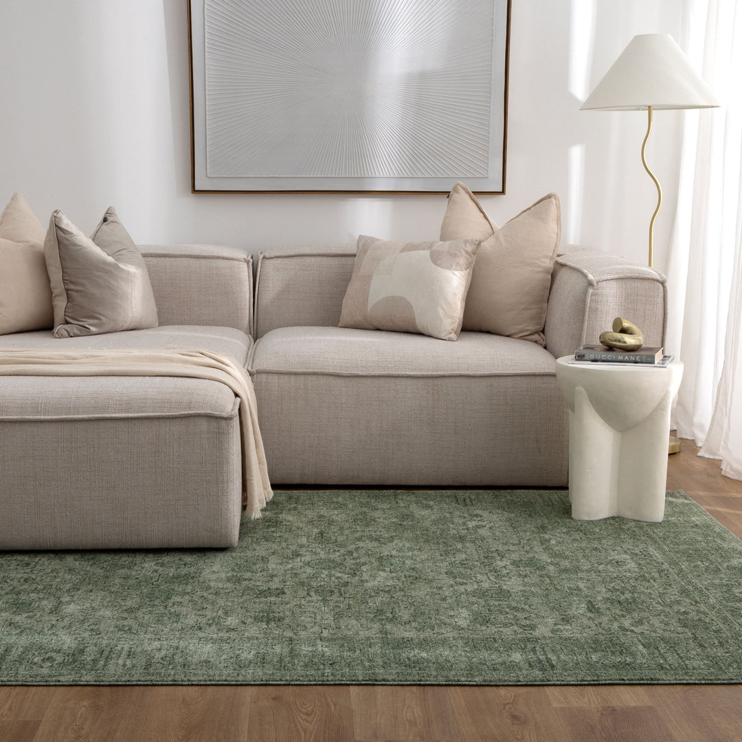Heritage Distressed Border Green Rug - H107