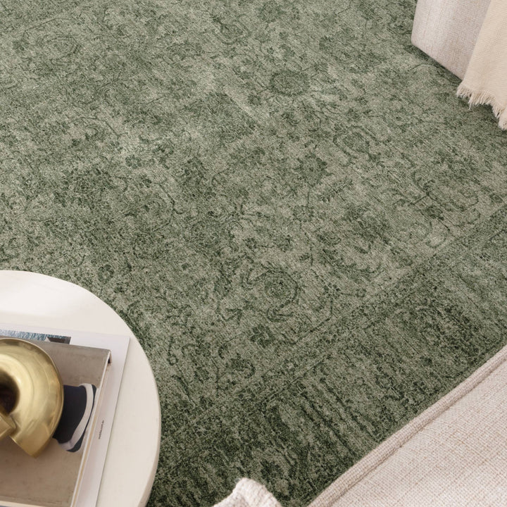 Heritage Distressed Border Green Rug - H107: New Arrival