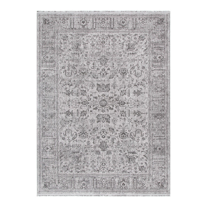 Heritage Distressed Border Grey Rug - H108: (Different Tassel)