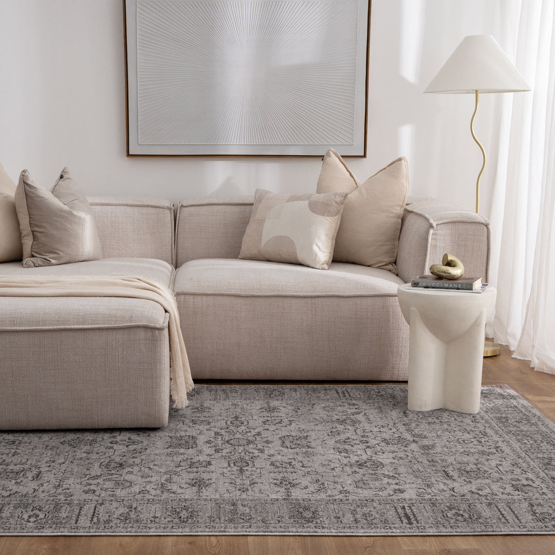 Heritage Distressed Border Grey Rug - H108