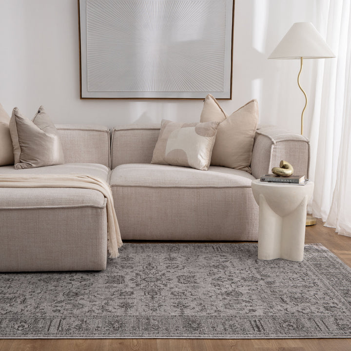 Heritage Distressed Border Grey Rug - H108